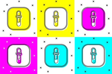 Pipette simgesini renk arkaplanında izole et. Tıbbi elementler, kimya laboratuarı ekipmanları. Tıp sembolü. Vektör.