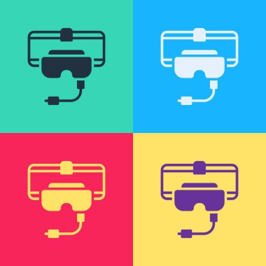 Pop Art Sanal gerçeklik gözlüğü simgesi renk arkaplanında izole edilmiş. Stereoskopik 3D VR maskesi. Vektör.