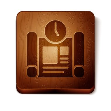 Brown Business proje zaman çizelgesi simgesi beyaz arkaplanda izole edildi. Tahta kare düğme. Vektör.