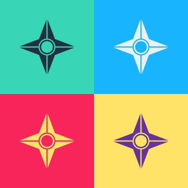Pop sanat Japon ninja shuriken simgesi renk arkaplanda izole. Vektör.