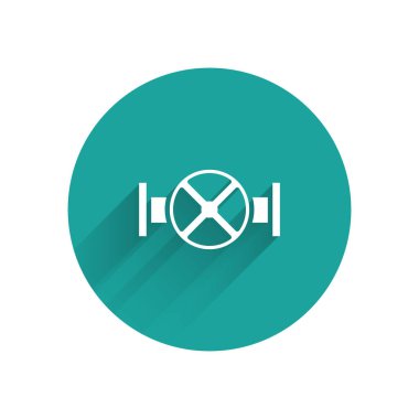 Beyaz Endüstri metalik boru ve uzun gölgeli kapakçık ikonu. Yeşil daire düğmesi. Vektör.