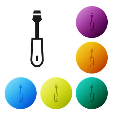 Beyaz arkaplanda siyah tornavida simgesi izole edildi. Servis aracı sembolü. Simgeleri renk daire düğmelerine ayarla. Vektör.