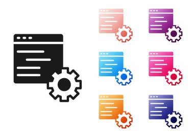 Siyah Bilgisayar Ağı arayüz simgesi beyaz arkaplanda izole edildi. Uygulama programlama arayüzü API teknolojisi. Yazılım entegrasyonu Simgeleri renklendirin. Vektör.