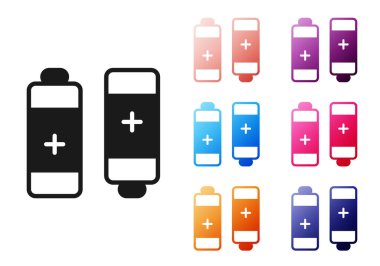 Siyah Batarya simgesi beyaz arkaplanda izole edildi. Şimşek sembolü. Simgeleri renklendirin. Vektör.