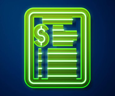 Parlayan neon hattı Bakım Salonu fiyat listesi simgesi mavi arka planda izole edildi. Vektör.