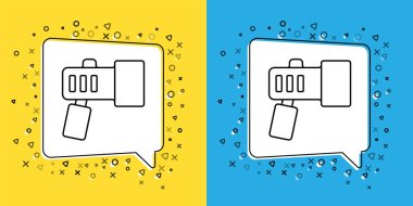 Sarı ve mavi arkaplanda izole edilmiş dalgıç simgesi için el feneri hattı ayarla. Su altı ekipmanları. Vektör.