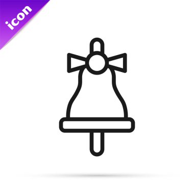 Siyah çizgi Mutlu Noeller zil ikonu beyaz arka planda izole edildi. Alarm sembolü, servis zili, el zili işareti, uyarı. Vektör.