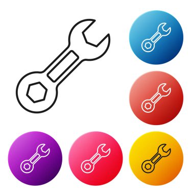 Siyah çizgi anahtarı simgesi beyaz arkaplanda izole edildi. Renkli daire düğmelerini ayarlayın. Vektör.