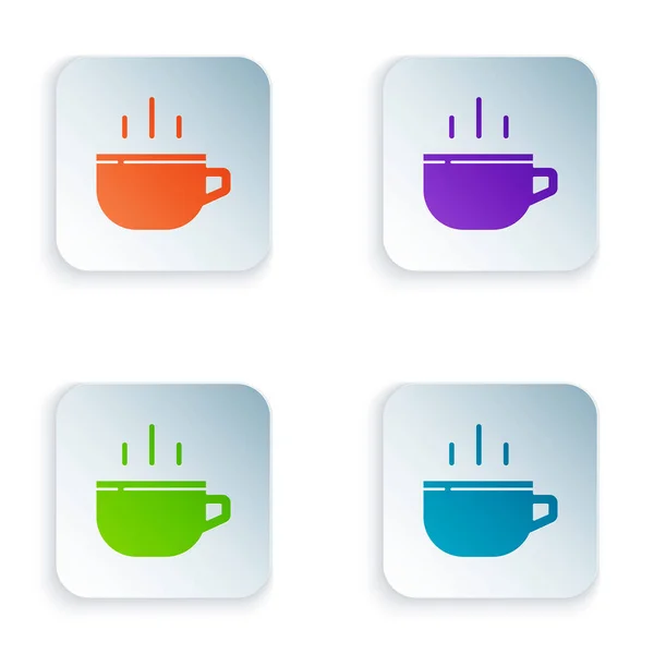 Kleur Koffie Cup Pictogram Geïsoleerd Witte Achtergrond Theekopje Warme Drank — Stockvector