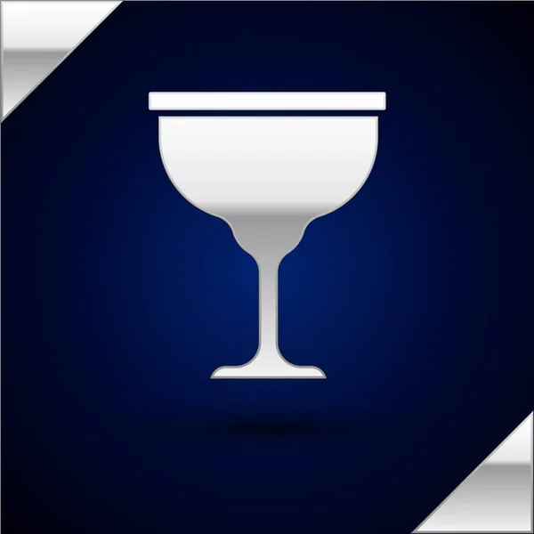 Silver Jewish Goblet Icon Isolated Dark Blue Background Jewish Wine — Stock Vector