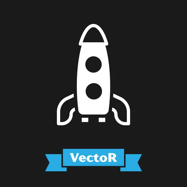 Witte Raket Schip Pictogram Geïsoleerd Zwarte Achtergrond Ruimtevaart Vector — Stockvector