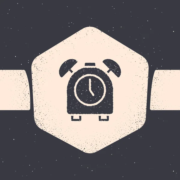 Grunge Alarm Clock Icon 배경에서 분리되었습니다 정신차리고 컨셉트를 모노크롬 빈티지그리기 — 스톡 벡터