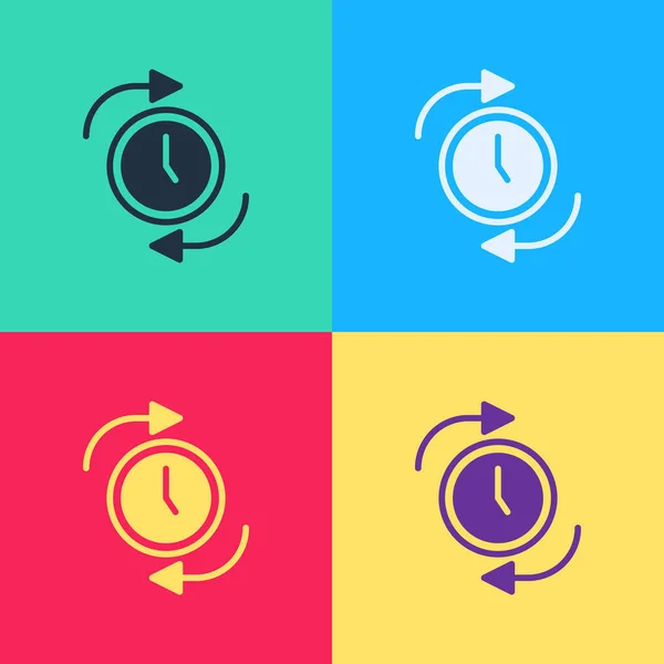 弹出艺术时钟与箭头图标隔离的色彩背景 时间的象征 时钟旋转图标箭头和时间 — 图库矢量图片