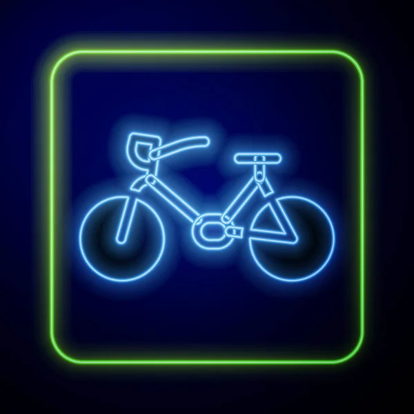 Leuchtendes Neonfarbenes Fahrrad Symbol Auf Blauem Hintergrund Radrennen Extremsport Sportgeräte — Stockvektor