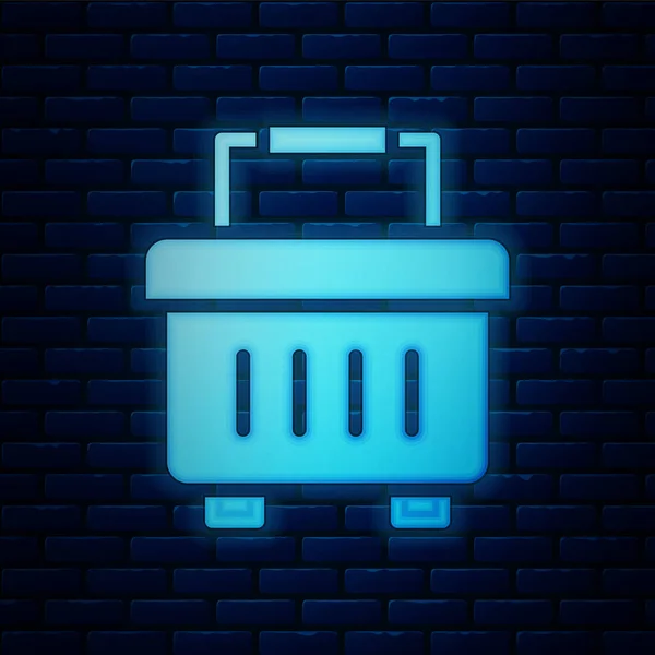 Glowing Neon Toolbox Icon Isolated Brick Wall Background Tool Box — Stock Vector