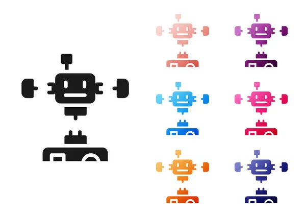 Svart Demonterad Robot Ikon Isolerad Vit Bakgrund Artificiell Intelligens Maskininlärning — Stock vektor