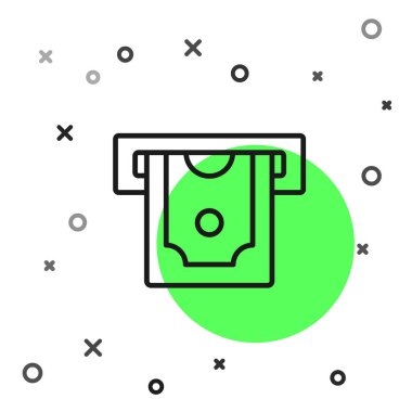 Siyah bankamatik - Otomatik veznedar makinesi ve para simgesi beyaz arka planda izole edildi. Vektör.