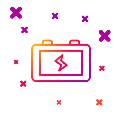 Beyaz arkaplanda renk çizgisi pil simgesi izole edildi. Şimşek sembolü. Kademeli rastgele dinamik şekiller. Vektör.