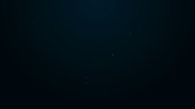 Siyah arkaplanda karabina simgesi izole edilmiş parlak neon çizgili geri çekilebilir ip tasması. Evcil köpek liderliği. Açık hava yürüyüşü için hayvan aksesuarı. 4K Video hareketli grafik canlandırması