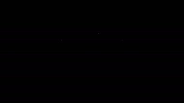 Beyaz çizgi Jet savaş uçağı simgesi siyah arka planda izole edildi. Askeri uçak. 4K Video hareketli grafik canlandırması