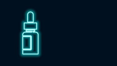 Parlayan neon çizgisi. Siyah arka planda izole edilmiş temel yağ şişesi simgesi. Organik aromaterapi özü. Cilt bakımı serumu cam bırakma paketi. 4K Video hareketli grafik canlandırması
