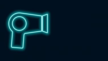 Parlayan neon hattı saç kurutma ikonu siyah arkaplanda izole edildi. Saç kurutma makinesi tabelası. Saç kurutma sembolü. Sıcak hava üflüyor. 4K Video hareketli grafik canlandırması