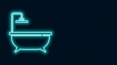 Parlayan neon hattı küvet simgesi siyah arkaplanda izole edildi. 4K Video hareketli grafik canlandırması