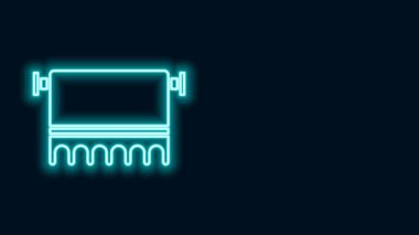 Askı simgesinde parlayan neon çizgisi havlusu siyah arkaplanda izole edildi. Banyo havlusu ikonu. 4K Video hareketli grafik canlandırması