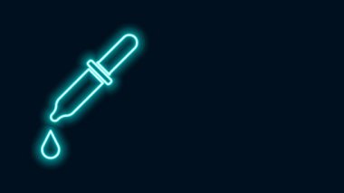 Parlayan neon hattı Pipette simgesi siyah arkaplanda izole edildi. Tıbbi elementler, kimya laboratuarı ekipmanları. Damlalı boru. Tıp sembolü. 4K Video hareketli grafik canlandırması