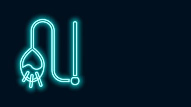 Parlayan neon hattı, siyah arka planda izole edilmiş evcil kedi oyuncak ikonu. 4K Video hareketli grafik canlandırması