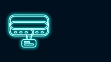 Siyah arkaplanda isim etiketi simgesi olan parlak neon çizgisi. Evcil hayvanlar için basit malzemeler. Kedi köpek bakımı. Evcil hayvan zincirleri. 4K Video hareketli grafik canlandırması