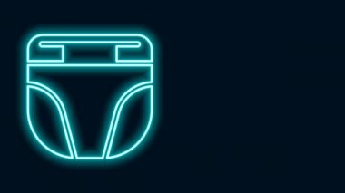 Siyah arka planda izole edilmiş köpek ikonu için parlak neon çizgi bebek bezi. Hayvan hijyeni aksesuarı. 4K Video hareketli grafik canlandırması