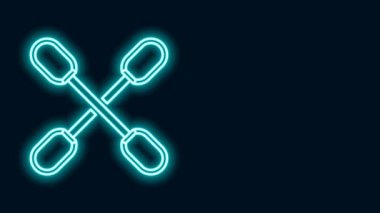 Siyah arkaplanda izole edilmiş kulak simgesi için parlayan neon hattı pamuk çubuğu. 4K Video hareketli grafik canlandırması