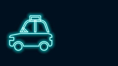 Parlayan neon hattı, siyah arka planda izole edilmiş evcil hayvan arabası taksi ikonu. 4K Video hareketli grafik canlandırması