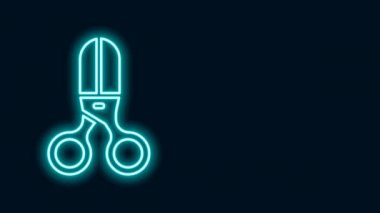 Parlayan neon hattı makas kuaför simgesi siyah arkaplanda izole edildi. Kuaför, moda salonu ve berber tabelası. Berber dükkanı sembolü. 4K Video hareketli grafik canlandırması