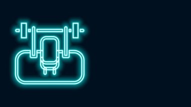 Siyah arkaplanda barbel simgesi olan parlak neon hattı Bench. Spor aletleri. Vücut geliştirme, ağırlık kaldırma, fitness konsepti. 4K Video hareketli grafik canlandırması