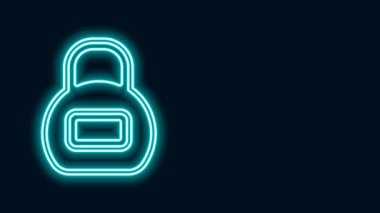 Parlayan neon çizgisi Kettlebell simgesi siyah arkaplanda izole edildi. Spor malzemeleri. 4K Video hareketli grafik canlandırması