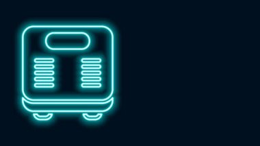 Parlayan neon hattı banyo ölçekli simge siyah arka planda izole edildi. Ağırlık ölçme ekipmanı. Ağırlık ölçeği spor konsepti. 4K Video hareketli grafik canlandırması