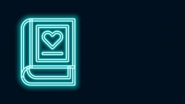 Parlayan neon hattı tıbbi kitap ikonu siyah arkaplanda izole edildi. 4K Video hareketli grafik canlandırması