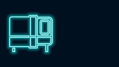 Parlayan neon çizgisi yatak simgesi siyah arkaplanda izole edildi. 4K Video hareketli grafik canlandırması