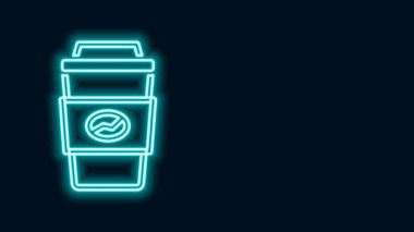 Siyah arka planda izole edilmiş parlak neon hattı kahve fincanı. 4K Video hareketli grafik canlandırması