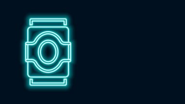 Parlayan neon hattı Soda kutusu simgesi siyah arkaplanda izole edildi. 4K Video hareketli grafik canlandırması