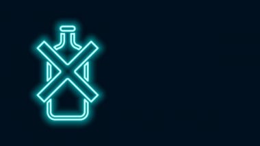 Parlayan neon hattı. Siyah arka planda alkol ikonu yok. Alkol içmeyi yasaklıyorum. Bira şişesi camlı yasak sembol. 4K Video hareketli grafik canlandırması