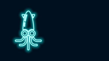 Parlayan neon çizgisi Ahtapot simgesi siyah arkaplanda izole edildi. 4K Video hareketli grafik canlandırması