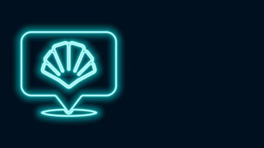 Parlayan neon hattı Scallop deniz kabuğu simgesi siyah arkaplanda izole edildi. Deniz kabuğu işareti. 4K Video hareketli grafik canlandırması