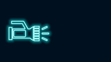 Dalgıç simgesi için parlayan neon hattı feneri siyah arkaplanda izole edildi. Su altı ekipmanları. 4K Video hareketli grafik canlandırması