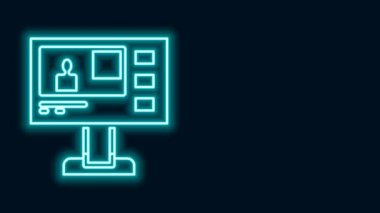 Parlayan neon hattı televizyon haber simgesi siyah arkaplanda izole edildi. Televizyon haberleri. 4K Video hareketli grafik canlandırması