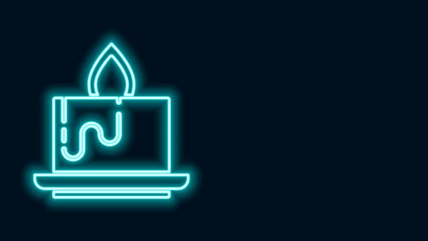 Ligne lumineuse néon icône de bougie Aroma isolé sur fond noir. Animation graphique de mouvement vidéo 4K — Video