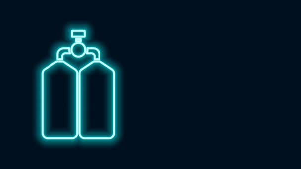 Świecąca neonowa ikona Aqualung odizolowana na czarnym tle. Zbiornik tlenu dla nurka. Sprzęt do nurkowania. Ekstremalny sport. Nurkowanie pod wodą. 4K Animacja graficzna ruchu wideo — Wideo stockowe