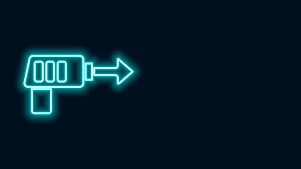 Linea al neon incandescente icona arpione pesca isolato su sfondo nero. Costruttori di pesca per la cattura del pesce sott'acqua. Attrezzatura subacquea subacquea. Animazione grafica 4K Video motion — Video Stock